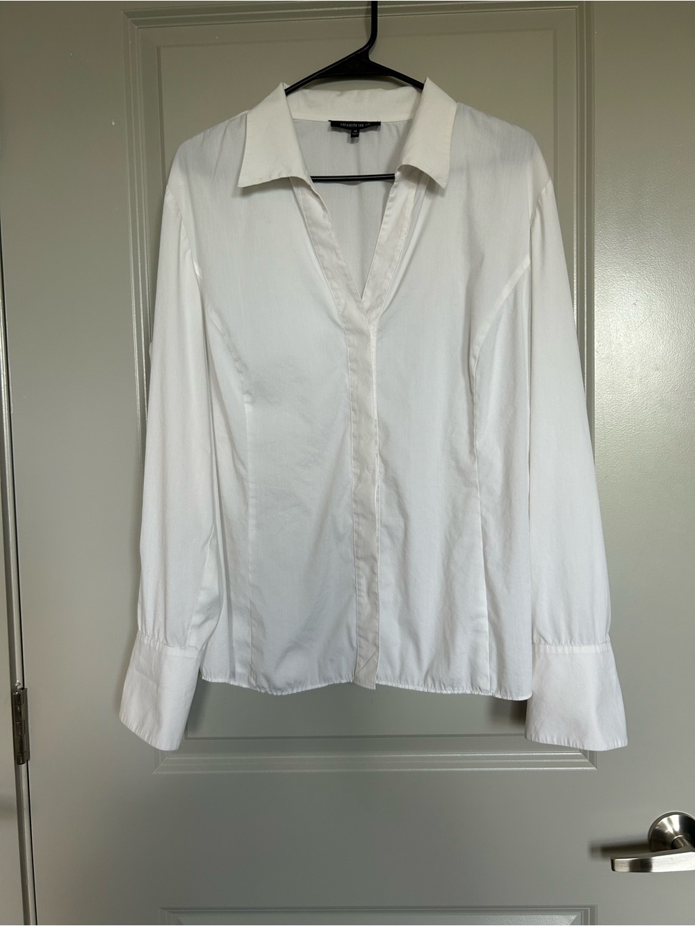 Lafayette 148 New York White V-Neck Collared Button-Front Blouse